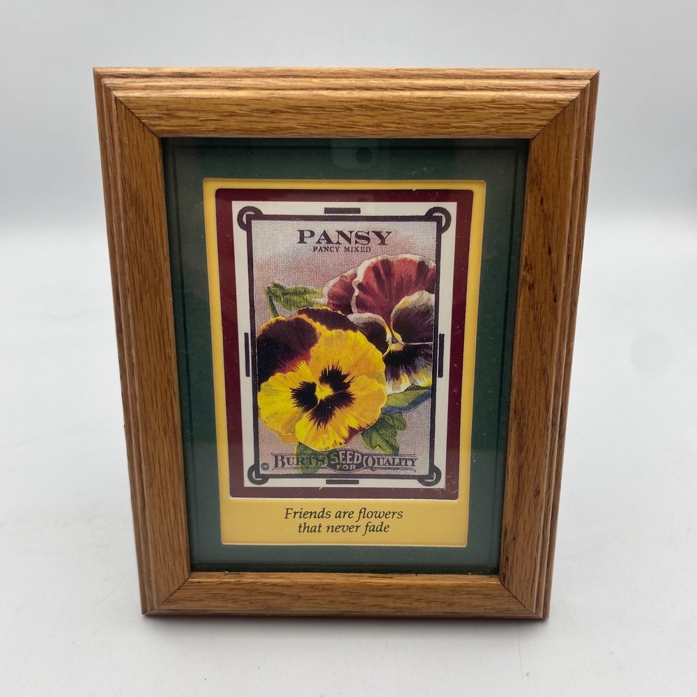 Wildwood Artisans Pansy Seed Packet Framed Art Oak Wood Vintage Style 6x7